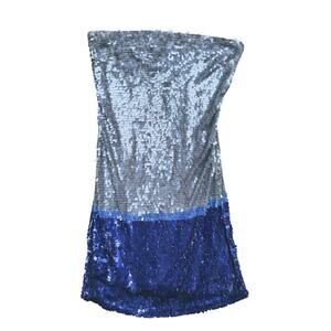 Susana Monaco Sequin Strapless Mini Dress size 4 Blue Silver Showgirl Glam Club